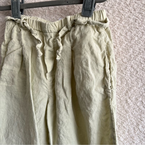 Zara Girls Linen Relaxed Elastic Waist Pleated Kids Pants Yellow Green Size 6 - Picture 7 of 9
